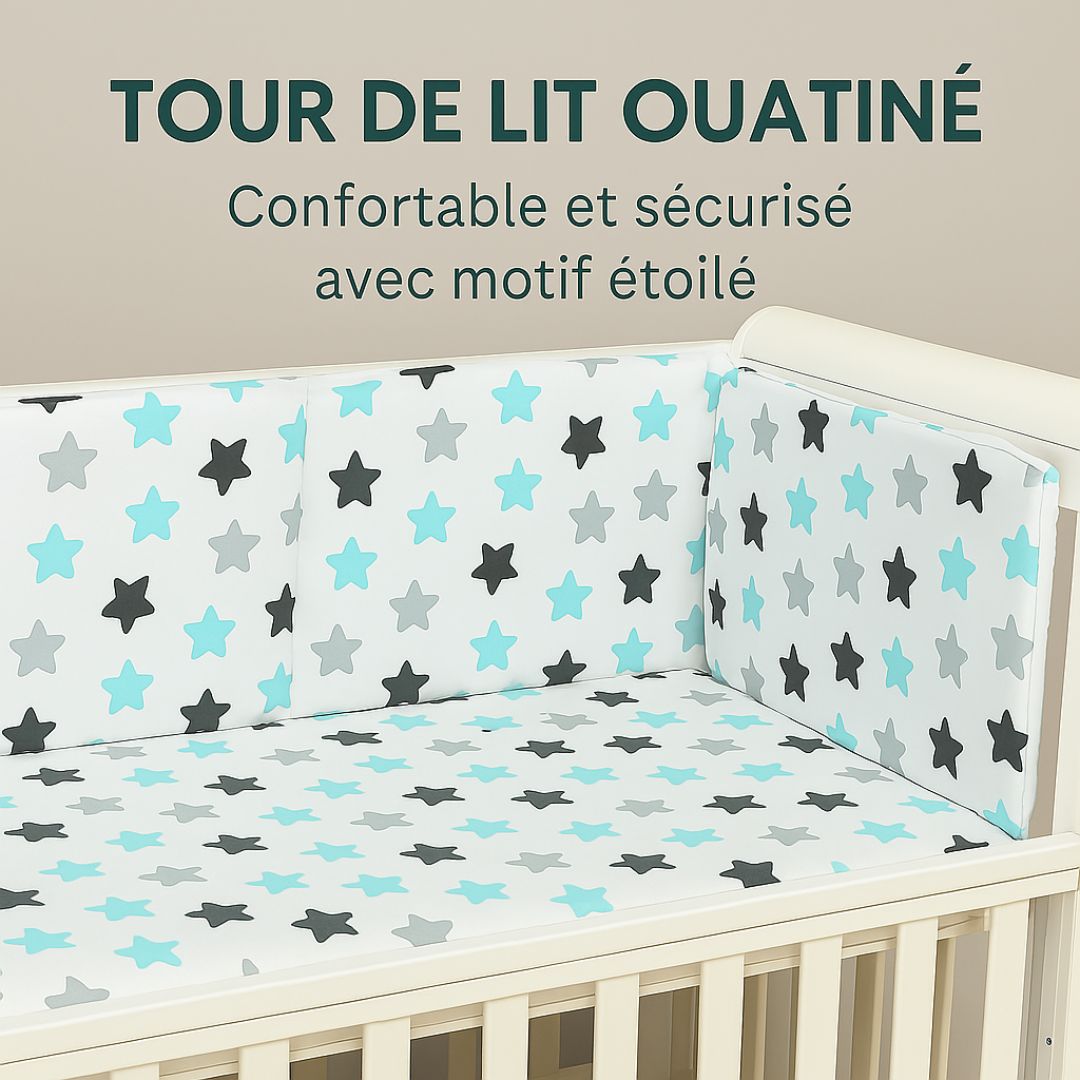 Tour de lit bébé | Sublimeo Matelassé – Étoiles Bleues & Grises