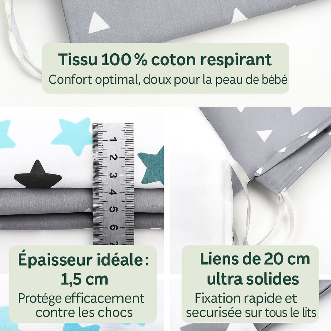 Tour de lit bébé | Sublimeo Matelassé – Étoiles Bleues & Grises