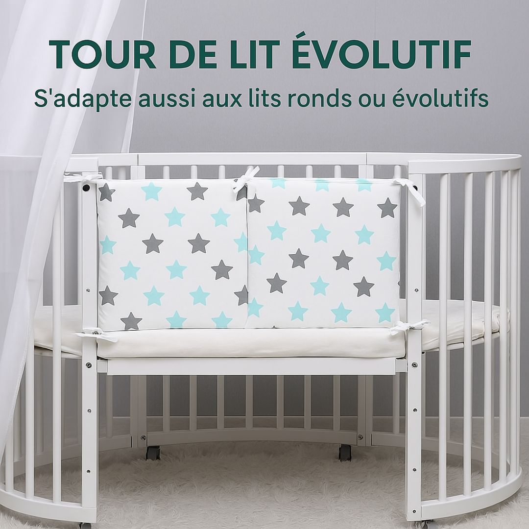 Tour de lit bébé | Sublimeo Matelassé – Étoiles Bleues & Grises